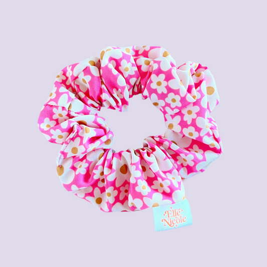 Scrunchie - Pink Daisy Pattern - Hair Accessory
