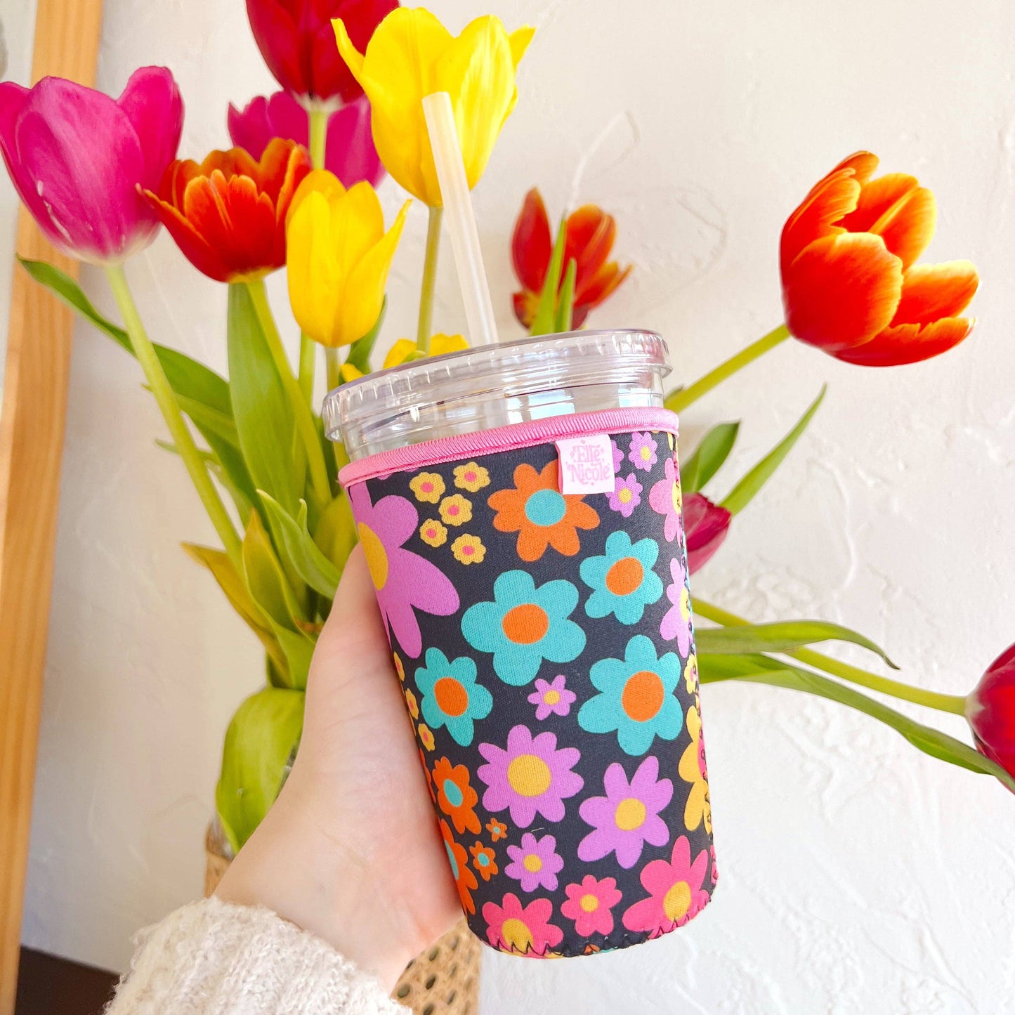 Coffee Cup Cover - Neon Daisy - Iced Drink Sleeve