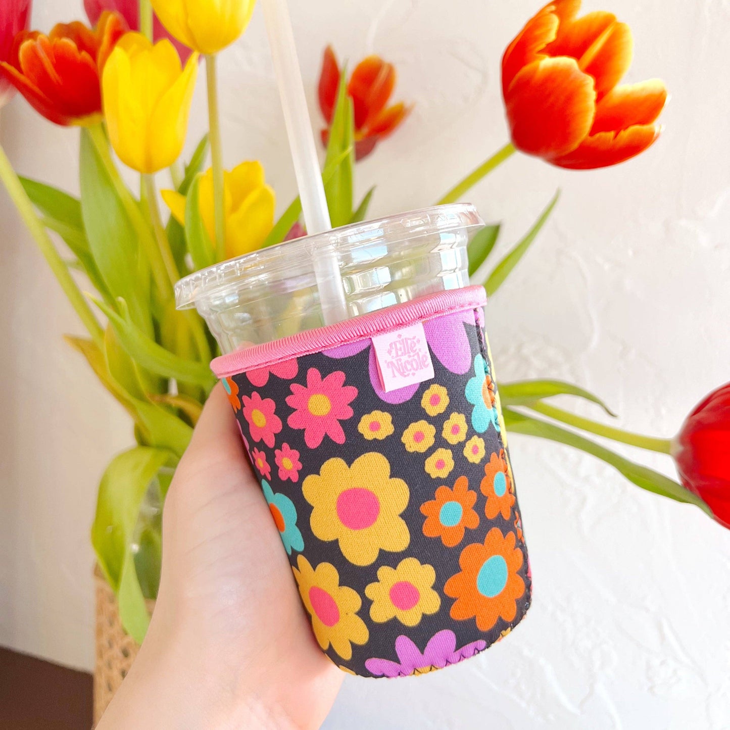 Coffee Cup Cover - Neon Daisy - Iced Drink Sleeve