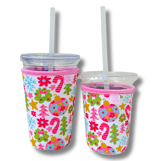 Coffee Cup Cover - Pink Christmas- Iced Drink Sleeve