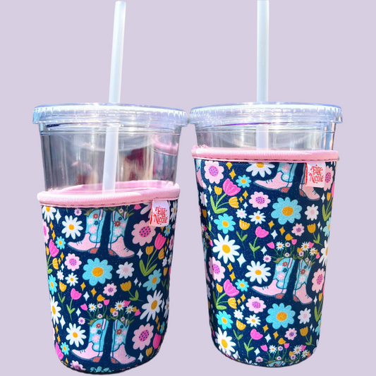 Coffee Cup Cover - Cowgirl Boots & Bouquets - Drink Sleeve